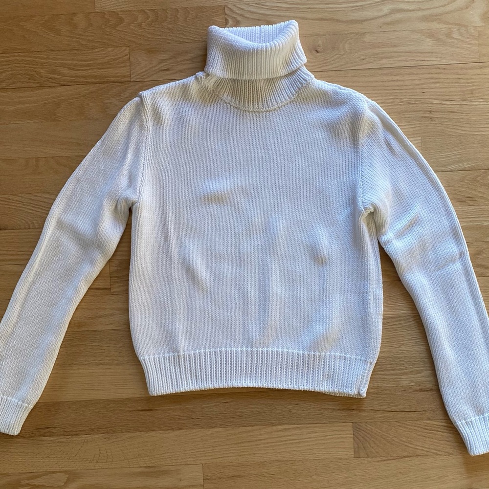 RALPH LAUREN PURPLE LABEL White Cotton Turtleneck Sweater